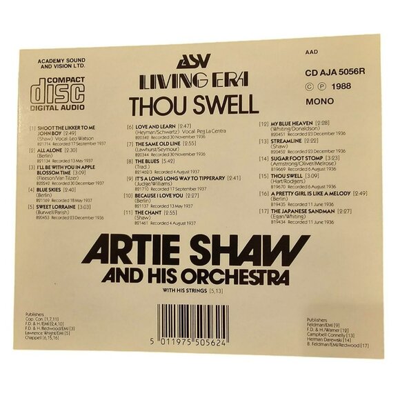 Thou Swell Swing Music CD Artie Shaw & His Orchestra  37431cd - Picture 3 of 3